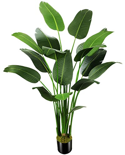 OXLLXO 6.5ft Artificial Silk Bird of Paradise Palm Tree (78in) with 17 Trunks Faux Tree and Plastic Nursery Pot, Fake Plant for Office House Farmhouse Living Room Home Decor (Indoor/Outdoor)