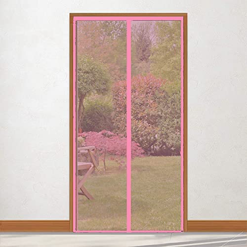 SAFEKOM| Magnetic Screen Door, Anti Mosquito Mesh Fly Curtain, Curtain Mesh Triped Gauze, Self-Propelled Stripe Mosquito Screen, Stay up All Season Long, Mesh Hands-Free, Door Mesh Screen (Pink)