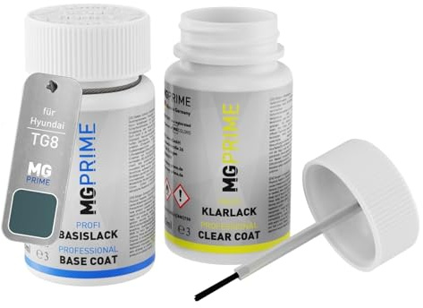 MG PRIME Autolack Lackstift für Hyundai TG8 Teal Blue Metallic + Klarlack | Set aus Basislack + Klarlack, Lackfläschchen mit Pinsel, je 50ml