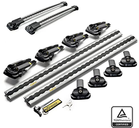Turtle AIR1 | Dachgepäckträger Dachträger | Kompatibel mit Volkswagen T5 2003-2013; Dient der Montage von Dachboxen, oder Dachfahrradträger, Leiter | Robuste Konstruktion aus Aluminium | TÜV