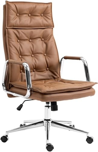 CLP Bürostuhl ergonomisch Leder Sotira, Schreibtischstuhl höhenverstellbar stufenlos und 360° drehbar, Drehstuhl mit Leichtlaufrollen Farbe Hellbraun