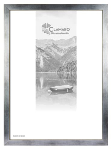 CLAMARO Bilderrahmen Collage, Silber Gebürstet, MDF, 100 x 140 cm | Folienummantelte MDF-Leiste, HDF-Rückwand, Metall-Zackenaufhänger, Hoch- und Querformat, handgefertigt in Deutschland