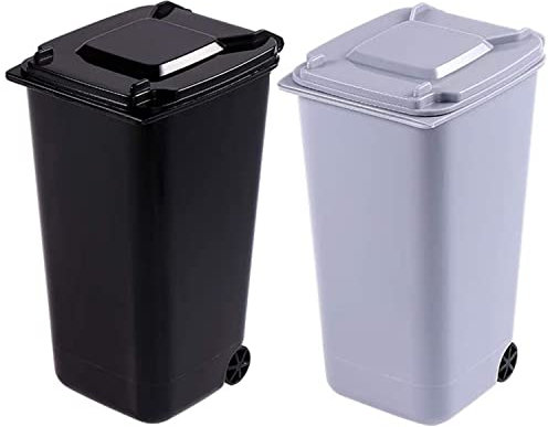 TAIANJI 2 Stück Mini Plastik Tisch Mülltonne mit Schwingdeckel und Räder, Mini Abfalleimer Tischabfalleimer Desktop Mülleimer, Schreibtisch Organizer für Büro Frisiertisch Schlafzimmer Artikel