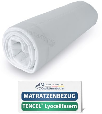 AM Qualitätsmatratzen Lyocell Matratzenbezug 180x200 für 18 cm Kernhöhe - Made in Germany & Oeko-TEX Siegel - Allergiker Matratzenbezug 180x200 mit 4 seitigem Reißverschluss - 60 Grad waschbar