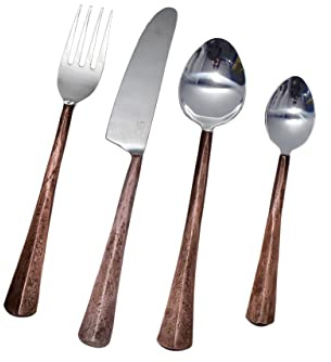 Bold & Divine Ridge Copper Designed 4pcs Flatware Cutlery Set | Copper & Silver | Premium Stainless Steel Cutlery Set | Solid Stainless Steel Flatware