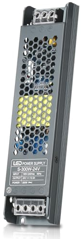 Alimentatore 24V 300W, Sottile Trasformatore 24V AC 190V-240V a DC 24V 12,5A,Alimentatore Led 24V Scocca in Lega di Alluminio, Trasformatore Led 24V per Lampadina a Striscia LED-8.07*1.96*0.90 Pollici