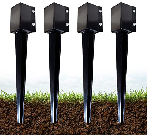 ARIFARO Supporto per Pali Quadrati Metallo Fissaggio Pali Legno, 9x9 cm, Confezione da 4, 61cm di Altezza Totale, per Travi in Legno Presa di Terra Manicotto da Terra di Ancoraggio Staffa