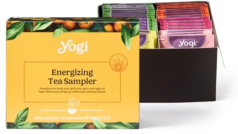 Yogi Organic Tea Energy Sampler Box (32 Tea Bags) - 8 Energizing Black & Green Teas - Contains Caffeine - Gift Set & Variety Pack