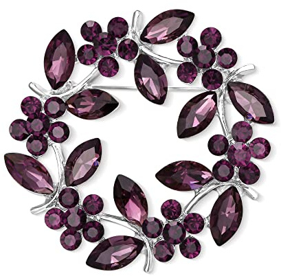 EVER FAITH Brosche österreichischen Kristall Blume Kranz Vintage Hohle Girlande Clip Pin für Damen Dunkelviolett Silber-Tone