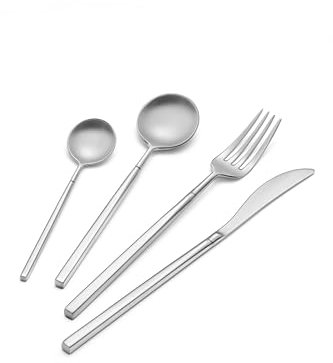 Eme P13AKT/TSA Kyoto Servizio di Posate 24pz forgiate in acciaio inossidabile, 6 Coltelli, 6 Forchette, 6 Cucchiai, 6 Cucchiaini, Stile giapponese, finitura Sabbiato