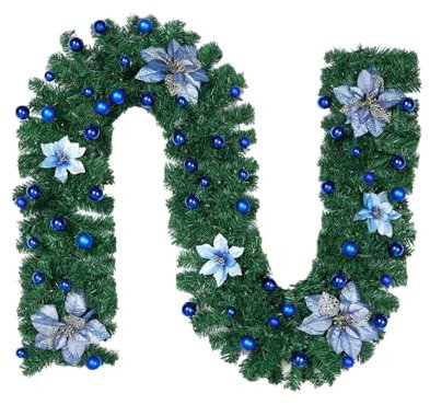 Odot Tannengirlande Weihnachtsdeko, Weihnachtsgirlande Girlande Weihnachten, Künstliche Tannengirlande, Weihnachten Rattan, Kamin Treppe Balkon Dekoration Tür Innen Outdoor (270cm,Blau)