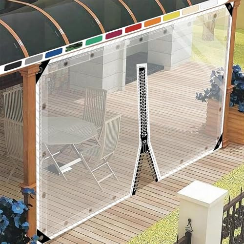 SDLLG Outdoorvorhänge Transparente Planen mit Ösen PVC Gewebeplane Gartenplane durchsichtig Plane Verdickenplane 0.5mm für Terrassen Garten Balkon Draussen Garage 1x1m(HxL) mit 1 RV