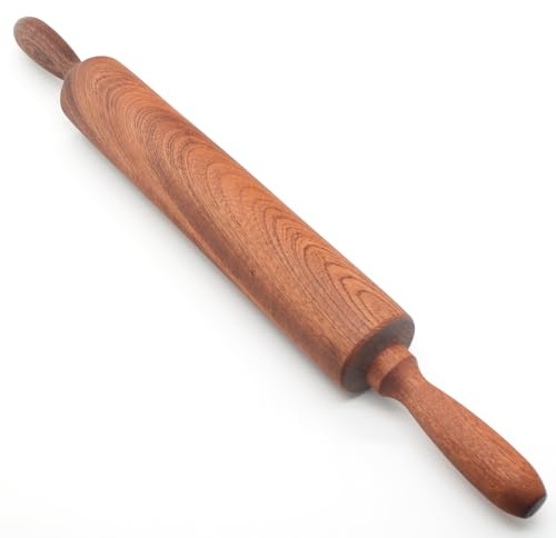 TUSIWIT Classic Sapele Wooden Rolling Pin With Handles,Wood Baking Roller （17''L x 1.77W)