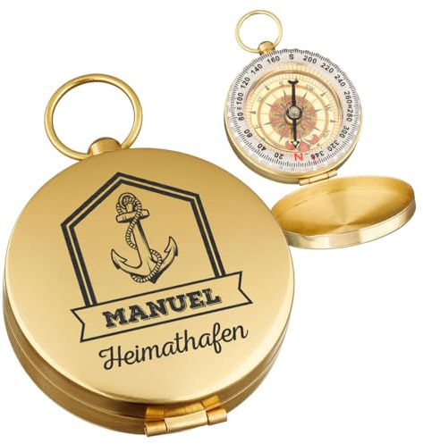 polar-effekt Metall Gold Kompass mit Gravur - Vintage Vatertagsgeschenk - Outdoor Navigation zum Wandern, Jagen und Segeln
