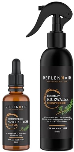 Replenhair Rice Water Rosemary Hair Growth Spray + Rosemary Oil for Hair Growth - Leave in Conditioner & Hair Oil in Spray Bottle - Natural Hair Care & Hair Conditioner for Stronger Hair