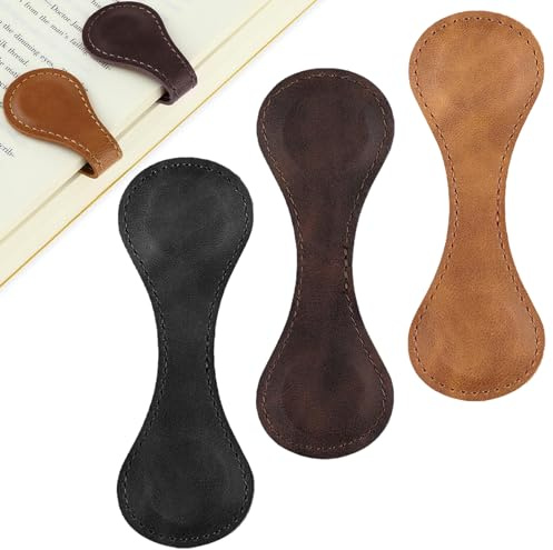 3 Stück Magnetisches Lesezeichen, Personalisiertes Leder-Lesezeichen, Vintage-Seitenmarkierungsclip für Frauen, Bücherwurm, Buchliebhaber - Lesergeschenk