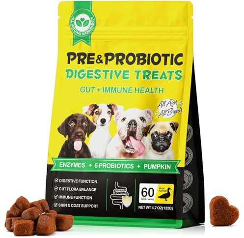 Probiotics for Dogs, 60 Count Dog Probiotics for Normal Digestive Function, Duck Flavor, Suitable for All Dogs