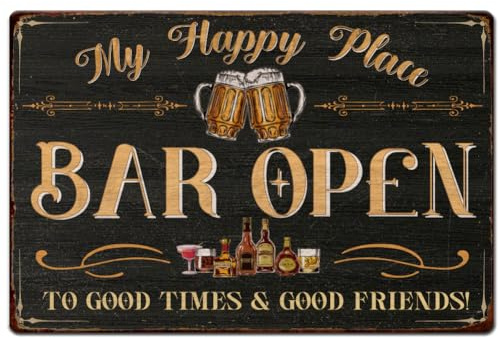 SUPERDANT Segno di Latta per Bar Vintage Cartello in Metallo Poster Decorazioni per Pittura Targhe in Metallo Decorazioni per Seminterrato Vintage Bar Apri Il Mio Posto Felice Bei Momenti Buoni Amici
