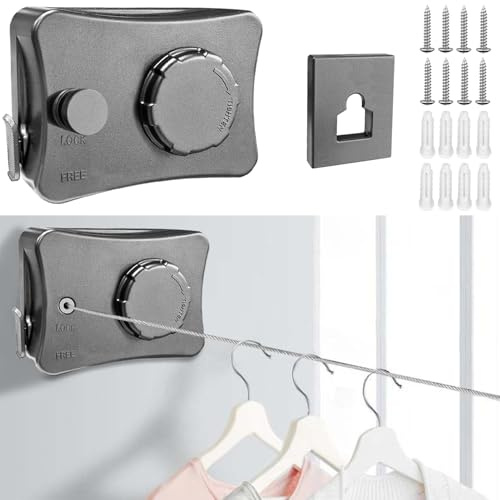 Wäscheleine Ausziehbar, 5,1M Ausziehbare Wäscheleine, wäscheleine mit Stahlkern, Maximale Tragfähigkeit 20kg, Retractable Clothesline Kann Gestanzt Oder Geklebt Werden für Balkon Badezimmer