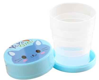 Vasos plegables para viajes, tazas portátiles reutilizables con tapa de dibujos animados, adorable reutilizable, fácil de , taza de agua de camping para vacaciones, deportes al aire libre