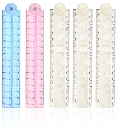 Paquete de 5 reglas plegables de 30 cm, regla transparente para geométrica, para niños escolares u oficina, regla recta plegable. Transparente y flexible.