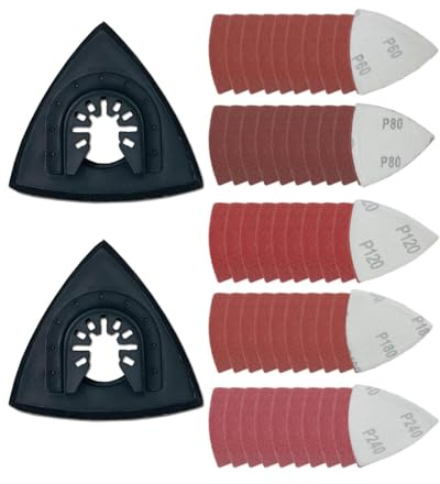 QLEUIFT 52-teiliges Set Dreieck Schleifteller für Schleifer Multitool Schleifplatte Zubehör Zum Polieren Von Möbeln Und Entfernen Rostschleifpapier 80mm zum Schleifen von Holz