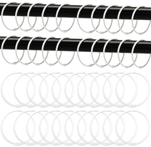Vorhangringe Metall, 50mm Gardinenringe zum Öffnen, Duschvorhang Ringe, Vorhang Hängend Ringe für Duschvorhänge und Gardinenstangen Buchringe, 40 Stück (Weiß)