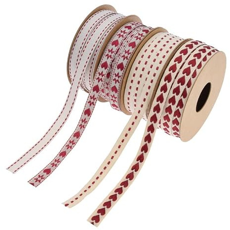 GreatRise 4 Rollen Herzen Geschenkband Schleifenband mit Herz, Einzelner Linie, Zwei Linie, Ripsband Dekoband Stoffband zum Basteln für DIY Handwerk Blumestrauß Geschenkverpackung Dekoration Stlye 1