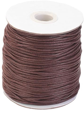 CABODYALS 91.44M 1.5MM Corda di Cera Marrone Filo di Cotone Cerato Rotondo Liscio Morbido Corde per Braccialetti Rotoli Sfusi con Bobina per La Creazione di Gioielli Cucito Artigianato Collana Cavigli
