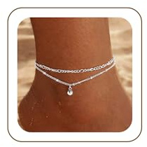 Kenivira Bracelets de Cheville pour Femme Couches Imperméable Argent Réglable Plage Perles Corde Lien Plage Cheville Bracelets Ensemble pour Femmes