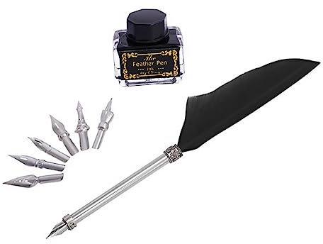 GRIRIW Schreibset Mit Retro-federhalter Tintenstift Inklusive Sechs Ersatzfedern Für Verschiedene Schreibbedürfnisse Schwarz