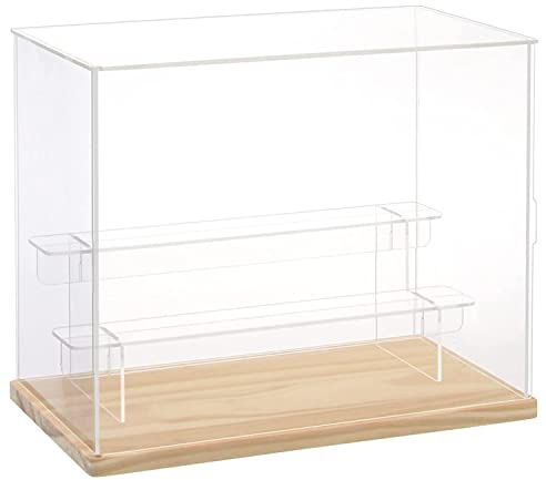 DuvinDD Vitrine aus transparentem Acryl, 3 Ebenen, kleine Vitrine, für Sammlung und Miniatur-Aufbewahrung (Pop Mart Labubu, Parfüm, Auto, Holzmaserung, 31,5 x 18 x 25,5 cm)