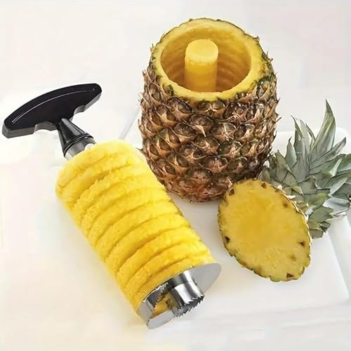 Stainless Steel Pineapple Slicer and Corer, Kitchen Fruit Tool with Easy Core Remover, Black