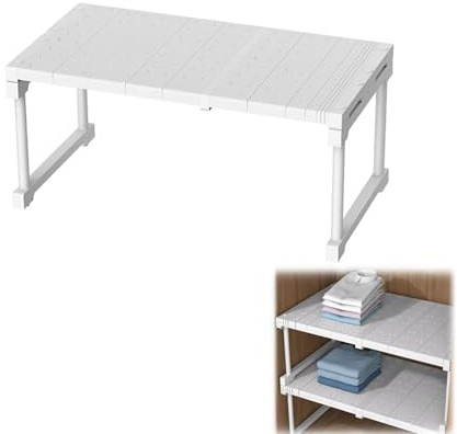 Erweiterbares Schrankregal, Verstellbare Kleiderschrank Organizer Rack, Stapelbar Aufbewahrungsorganizer Teleskopregal, Nagelfrei Teleskop Regaltrenner, T 24cm, H 22cm, Verstellbare Länge 27-38cm | Erweiterbares Einlegeböden Schrankregal, Stapelbar Aufbewahrungsorganizer für Kleiderschrank, Schrank, Küche, Badezimmer