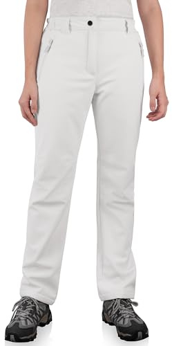 33,000ft Women's Winter Softshell Trousers Waterproof Pants Warm Fleece Lined Snowproof Thermal Hiking Fishing Ski Pants White 8 Short