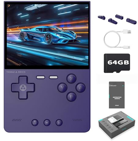 Trimui Brick Retro Game Console Portable Retro Gaming WiFi Multiplayer 3.2-inch 1024*768 IPS Screen 3000mAh Built-in 64G TF Card Linux Retro Handheld Purple