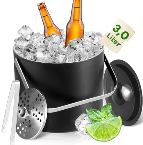 Eiswürfelbehälter, 3L Eiskübel aus Edelstahl, Eiseimer mit Deckel Und Zange für Partys & Cocktailbar für Kühlen von Bier Champagner Wein und Obst