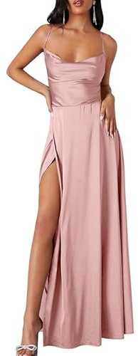 nicticsi Robes d'Été pour Femmes Robe en Satin sans Manches Dos Nu Fendue Sexy Longue-Robes Élégantes Party Dress de Soirée Léger Respirante