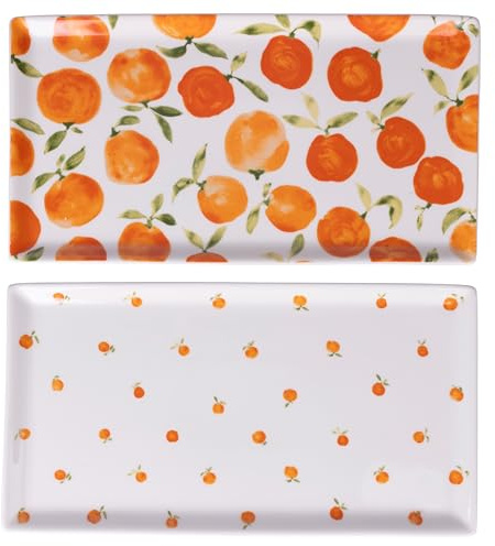 Lot de 4 assiettes rectangulaires en porcelaine 31,6 x 16,8 cm, oranges, Fruit Life