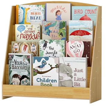 SOCOMFAY 4 Tier Bücherregal Kinder Montessori Kinderregal 88cm Höhe, Kinderzimmer Spielzeug Aufbewahrung Büchergestell (Nussbaum hell)