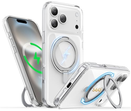 Niunisi 360° Spin Stand Case for iPhone 17 Pro Max Case [Compatible with Mag Safe] Durable Metal Kickstand, Rotatable Ring Holder, Shockproof Magnetic Cover for iPhone 17 Pro Max 6.9 Inch, Clear