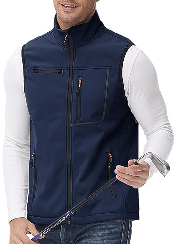 MoFiz Ärmlös väst för män, utomhusväst, lätt vindtät arbetsjacka med dragkedja, Blå-81, 4XL