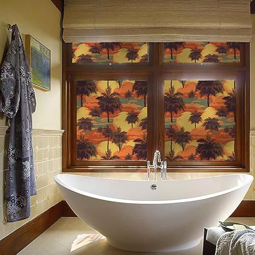 ZIUBMVDYC Láminas para Ventanas, Pegatinas Opacas for Ventanas con Efecto Esmerilado de árbol Naranja y marrón for baño y Oficina. Película de privacidad.(W 35.4 x L 39.4)