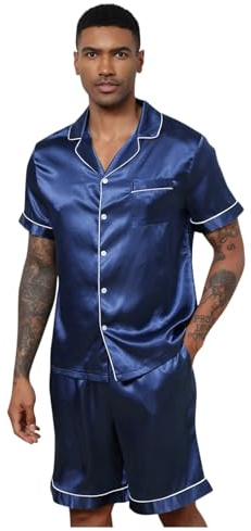 Herren Schlafanzug Satin Seide Pyjama Shorts Rayon Seide Nachtwäsche Sommer Männlichen Pyjama Set Weiches Nachthemd Für Männer T-Shirt Schlafanzug