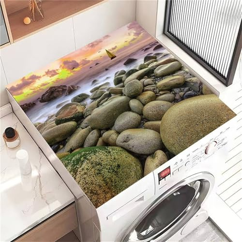 Highdi Housse de Protection pour Machine à Laver Top, Imprimé Galet Coussin de Machine à Laver Antidérapant, Tapis de Protection pour Dessus Sèche-Linge Séchage Rapide (Marron,30x40cm)
