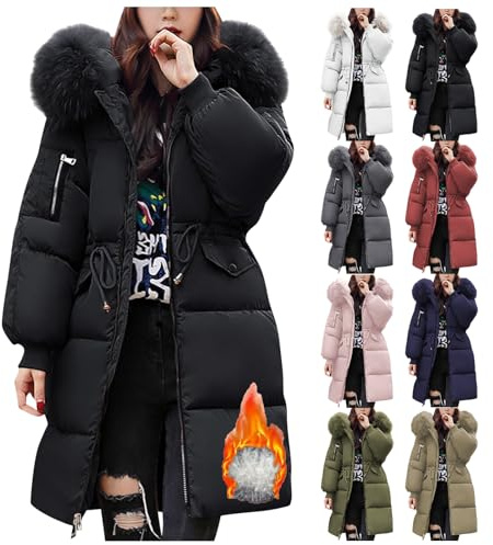 Yinguo womens coat Winter Jackets for Women UK Quilted Down Long-lenght Puffer Coats Ladies Lightweight Waterproof Jacket Plus Size Slim Trench Coat Warm Outwear, black 5XL