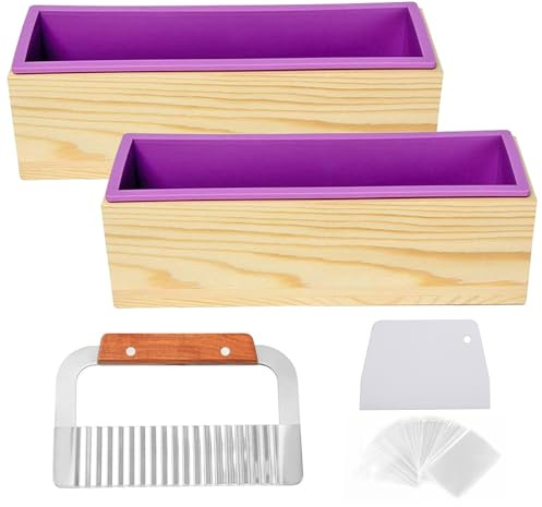 Set Di Stampi Per Sapone In Silicone, 5 Pezzi Stampo Regolabile Con 2 Scatole Rettangolari In Legno Kit Fai Da Te Riutilizzabile Per La Produzione Di Sapone Artigianale