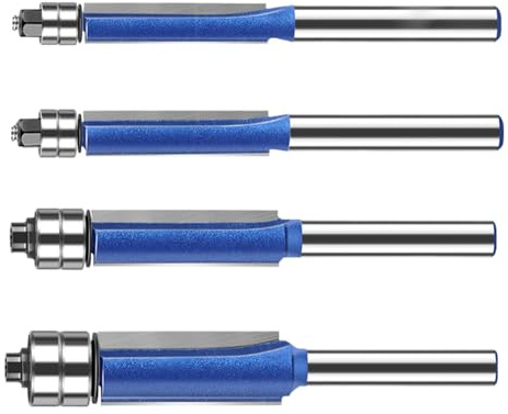 Fresado de enrutador de recorte de rubor,Acabado exacto 4 piezas Herramientas - Rodamiento Flush Trim Router Fresadora | Para el procesamiento de superficies de madera contrachapada laminada
