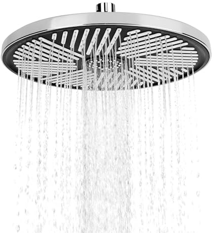 YKUKIZEE 10 Inch Rain Shower Head High Pressure Stainless Steel, Round Waterfall Shower Head with Swivel Ball, Silver Fixed Waterfall Showerheads with Chrome Finish Universal Fitting