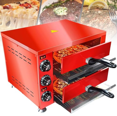 Four à pizza électrique d'intérieur à deux étages de 12 pouces, four à pizza de comptoir polyvalent avec minuterie de 60 minutes, four à pizza commercial pour restaurant et maison avec 4 grands tube